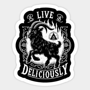 Live Deliciously - Occult Goat - Vintage Witch Woodcut Sticker